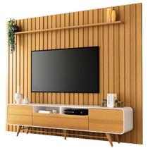 Rack Para Sala Erah com Painel Para TV Ripado 86 Pol Wise B01 Off White Cinamomo - Lyam Decor