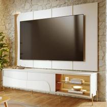 Rack Para Sala Industrial com Painel Para TV 65 Pol Com LED 216cm Salerno C04 Off White Matte Freijó - Lyam Decor Rack Para Sala Industrial com Painel Para TV 65 Pol Com LED 216cm Salerno C04 Off White Matte Freijó - Lyam Decor