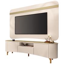 Rack Para Sala Martina Com Painel Para TV 80 Pol Orgânico Ermione B01 Off White Champanhe - Lyam Decor