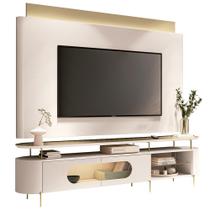 Rack Para Sala Orgânico Sâmia com Painel Para TV 85 Pol Aslan B01 Off White Champagne - Lyam Decor Rack Para Sala Orgânico Sâmia com Painel Para TV 85 Pol Aslan B01 Off White Champagne - Lyam Decor