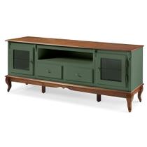 Rack para Sala Pés Luis XV 2 Gavetas 2 Portas e Nicho 60503 Linz Móveis - Verde Musgo/Imbuia Glazer