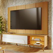 Rack Para Sala Retrô com Painel Para TV 65 Pol Com LED 216cm Salerno C04 Naturale Off White Matte - Lyam Decor Rack Para Sala Retrô com Painel Para TV 65 Pol Com LED 216cm Salerno C04 Naturale Off White Matte - Lyam Decor