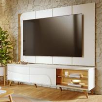 Rack Para Sala Retrô com Painel Para TV 65 Pol Com LED 216cm Salerno C04 Off White Matte Freijó - Lyam Decor Rack Para Sala Retrô com Painel Para TV 65 Pol Com LED 216cm Salerno C04 Off White Matte Freijó - Lyam Decor