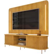 Rack Para Sala Ripado com Painel Para TV 75 Pol Atlantis D05 Cedro - Lyam Decor Rack Para Sala Ripado com Painel Para TV 75 Pol Atlantis D05 Cedro - Lyam Decor