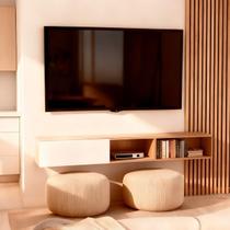 Rack Para Sala Tv 55 Polegadas Branco Amadeirado Suspenso