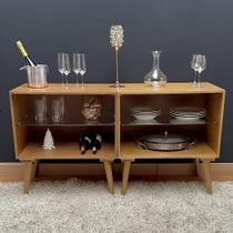 Rack para Sala TV em Madeira 2 Prateleiras de Vidro Retro Amêndoa