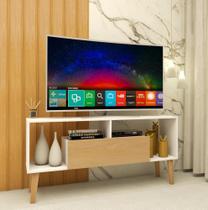 Rack Para Sala Tv Madeira Branco Amadeirado Com Pé Bancada Home Estante