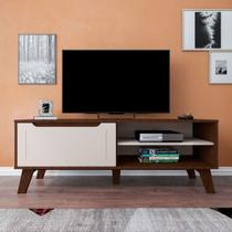 Rack Para TV 1 Porta e 2 Nichos Artely Lotus Cor Amêndoa com Off White