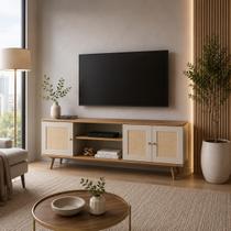Rack para TV 180cm Frentes com Palha Natural 100% MDF Rack para TV 180cm Frentes com Palha Natural 100% MDF