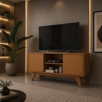 Rack Para TV 50 Pol. Turim Pés em Madeira, Nichos e 2 Portas Envio Rápido Rack Para TV 50 Pol. Turim Pés em Madeira, Nichos e 2 Portas Envio Rápido