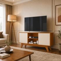 Rack Para TV 50 Pol. Turim Pés em Madeira, Nichos e 2 Portas Envio Rápido - Dullar Móveis Rack Para TV 50 Pol. Turim Pés em Madeira, Nichos e 2 Portas Envio Rápido - Dullar Móveis