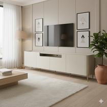 Rack para Tv 50 Polegadas 100% Mdf com 4 Portas Lisas 220cm para Sala Pés em Metal Bend