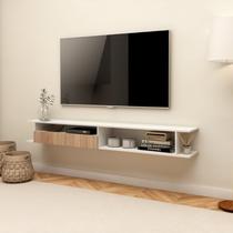 Rack para Tv 50 Polegadas Moderno com Porta Amadeirada Design Suspenso Branco/Freijó