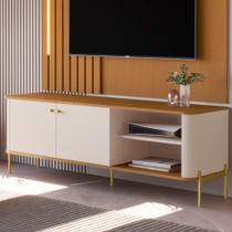 Rack Para TV 58 Polegadas Olaf Off White Nature Dourado Rack Para TV 58 Polegadas Olaf Off White Nature Dourado