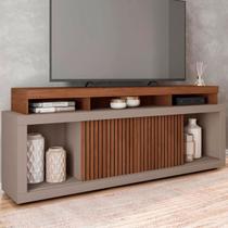 Rack para TV 75 Polegadas 2 Portas com Ripado Aegon Fendi/Havana - Caemmun Rack para TV 75 Polegadas 2 Portas com Ripado Aegon Fendi/Havana - Caemmun