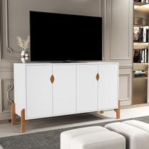 Rack Para Tv Aparador Buffet 4 portas Titanium Pés de madeira Cor Branco - MJM Casa dos Moveis