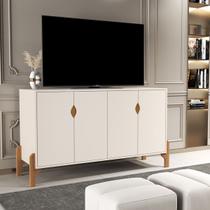 Rack Para Tv Aparador Buffet 4 portas Titanium Pés de madeira Cor Off white - MJM Casa dos Moveis Rack Para Tv Aparador Buffet 4 portas Titanium Pés de madeira Cor Off white - MJM Casa dos Moveis