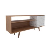 Rack Para TV até 42'' Com 1 Porta Lateral R1486 Amêndoa/Mármore Branco