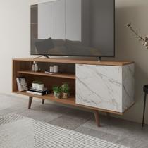 Rack para TV Até 42 Polegadas 1 Portas R1486 Amêndoa/Mármore Branco - Tecno Mobili