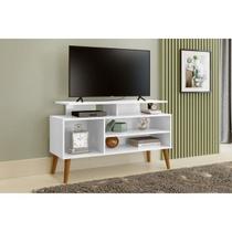 Rack para TV até 42 Polegadas 110cm Pés em Madeira Maciça Retrô Lyon Branco Rack para TV até 42 Polegadas 110cm Pés em Madeira Maciça Retrô Lyon Branco
