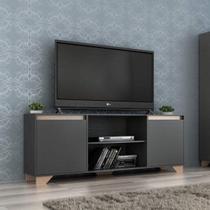 Rack para TV até 42 Polegadas 135cm 2 Portas 3 Prateleiras Benevello Cinza Grafite Rack para TV até 42 Polegadas 135cm 2 Portas 3 Prateleiras Benevello Cinza Grafite