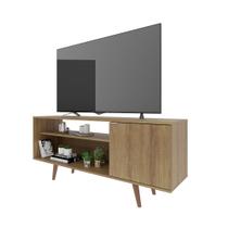 Rack para TV até 42 Polegadas com 1 Porta Lateral MDP Amêndoa/Marmore/Branco Tecnomobili Cor:Amêndoa