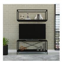 Rack para TV até 50 Polegadas 1 Nicho Aéreo Estilo Industrial Active Yescasa Preto Onix