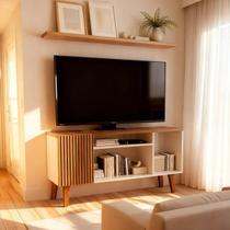 Rack para TV até 50 Polegadas 115cm Branco com Porta e Prateleira em MDP