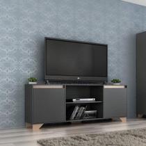 Rack para TV até 50 Polegadas 160cm 2 Portas 3 Prateleiras Benevello Quiditá Móveis Cinza Grafite Rack para TV até 50 Polegadas 160cm 2 Portas 3 Prateleiras Benevello Quiditá Móveis Cinza Grafite