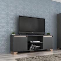 Rack para TV até 50 Polegadas 160cm 2 Portas 3 Prateleiras Benevello Quiditá Móveis Cinza Grafite Rack para TV até 50 Polegadas 160cm 2 Portas 3 Prateleiras Benevello Quiditá Móveis Cinza Grafite