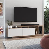 Rack para TV até 50 Polegadas 162,5cm Rodape 2 Portas e Nichos Linea Marrom Montana/Branco Rack para TV até 50 Polegadas 162,5cm Rodape 2 Portas e Nichos Linea Marrom Montana/Branco
