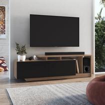 Rack para TV até 50 Polegadas 162,5cm Rodape 2 Portas e Nichos Linea Marrom Montana/Preto Rack para TV até 50 Polegadas 162,5cm Rodape 2 Portas e Nichos Linea Marrom Montana/Preto