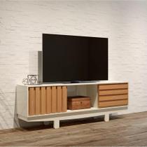 Rack para TV até 50 Polegadas 180cm 2 Portas de Correr MDF Sala Off White Freijó Dala Costa