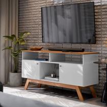 Rack para TV até 50 Polegadas com 2 Portas Amsterdã Prata Branco/Madeira Rack para TV até 50 Polegadas com 2 Portas Amsterdã Prata Branco/Madeira