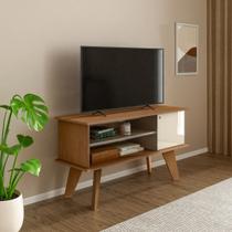 Rack para TV até 50 Polegadas MDF 120cm 1 Portas 2 Nichos Frank Marrom Cinamomo C/Off White Rack para TV até 50 Polegadas MDF 120cm 1 Portas 2 Nichos Frank Marrom Cinamomo C/Off White