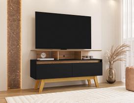 Rack para TV até 50 Polegadas MDF 120cm Pés em Madeira Maciça 2 Portas 2 Prateleiras Rubi