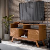 Rack para TV até 50 Polegadas MDF 140cm Pés em Madeira Maciça 2 Portas Amsterdã Marrom Nature