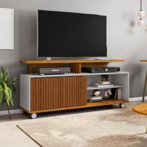 Rack para TV Até 52 Polegadas 1 Porta Topázio Ripado 3d Naturalle/Off White - Móveis Bechara