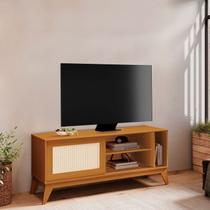 Rack para TV até 55 Polegadas 100% MDF 136cm Acabamento em Tela Rathan Cayman Marrom Cedro