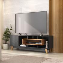 Rack para TV até 55 Polegadas 151,7cm Pés em Madeira Maciça 1 Porta com Nicho Yescasa Cinza Grafite/Nogal Rack para TV até 55 Polegadas 151,7cm Pés em Madeira Maciça 1 Porta com Nicho Yescasa Cinza Grafite/Nogal