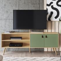 Rack para TV até 55 Polegadas 160cm Pés em Madeira Maciça 2 Portas e Amber