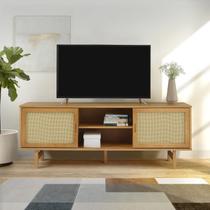 Rack para TV até 55 Polegadas 160cm Pés em Madeira Maciça Magna Porta Rattan CabeCasa MadeiraOriginals Bege Marrom Rack para TV até 55 Polegadas 160cm Pés em Madeira Maciça Magna Porta Rattan CabeCasa MadeiraOriginals Bege Marrom