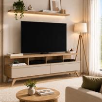 Rack para TV até 55 Polegadas 1,60m Vivare Wood com Pés de Madeira e 2 Gavetas Hanover Fendi Rack para TV até 55 Polegadas 1,60m Vivare Wood com Pés de Madeira e 2 Gavetas Hanover Fendi