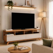 Rack para TV até 55 Polegadas 1,60m Vivare Wood com Pés de Madeira e 2 Gavetas Nature Off White Rack para TV até 55 Polegadas 1,60m Vivare Wood com Pés de Madeira e 2 Gavetas Nature Off White