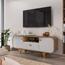 Rack para TV Até 55 Polegadas 2 Portas 1 Gaveta com Pés de Madeira Maciça Noronha Bechara