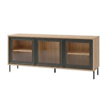 Rack para TV até 55 Polegadas 3 Portas de Vidro 2 Prateleiras Refresh BR149 Lâmina Mel/Preto - BRV Móveis Rack para TV até 55 Polegadas 3 Portas de Vidro 2 Prateleiras Refresh BR149 Lâmina Mel/Preto - BRV Móveis