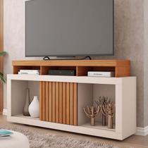 Rack para TV Até 55 Polegadas Dragon 1 Porta Ripada Mel/Off White - Caemmun Rack para TV Até 55 Polegadas Dragon 1 Porta Ripada Mel/Off White - Caemmun