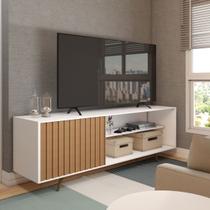 Rack para TV Até 55 Polegadas Finesse 1 Porta Ripado Branco/Freijó - Panorama Móveis Rack para TV Até 55 Polegadas Finesse 1 Porta Ripado Branco/Freijó - Panorama Móveis