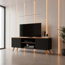 Rack Para TV Até 55 Polegadas Helena 136cm Com Prateleiras, 2 Portas e Pés De Madeira Mobishop