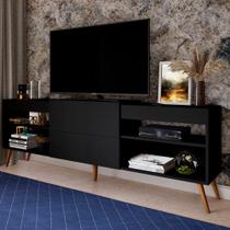 Rack para TV Até 55 Polegadas Luiza Diamantina 1 Porta 2 Prateleiras Preto Fosco - Panorama Móveis Rack para TV Até 55 Polegadas Luiza Diamantina 1 Porta 2 Prateleiras Preto Fosco - Panorama Móveis